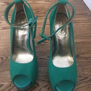 Blue green platform peep toe heels